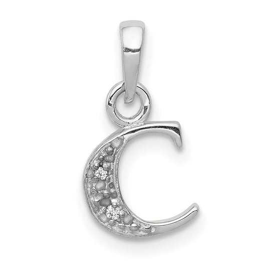 10K White Gold Diamond Initial C Pendant