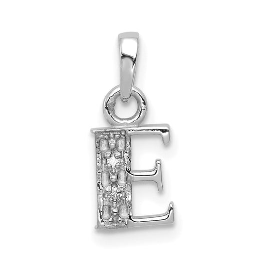 10K White Gold Diamond Initial E Pendant