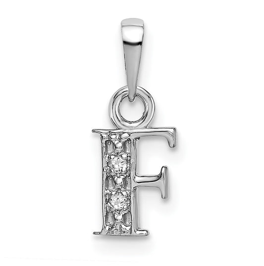 10K White Gold Diamond Initial F Pendant