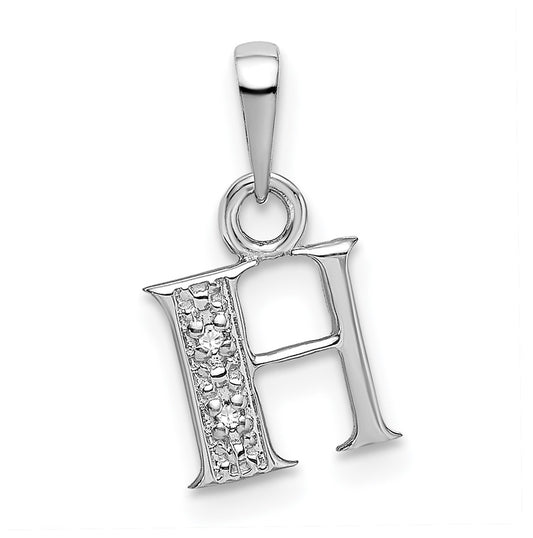 10K White Gold Diamond Initial H Pendant