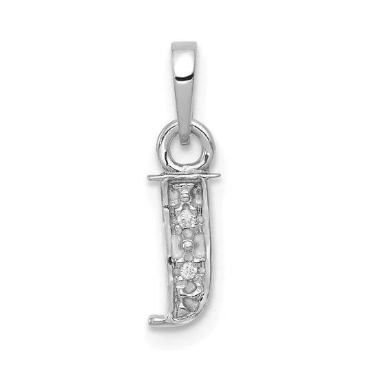 10K White Gold Diamond Initial J Pendant