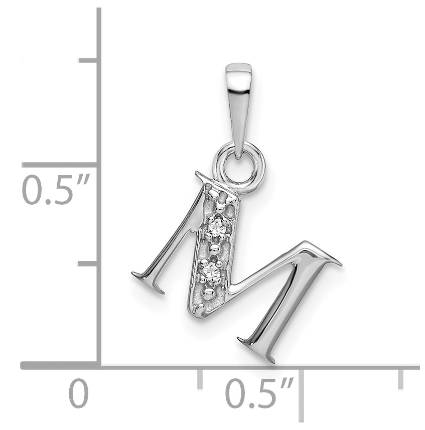 10K White Gold Diamond Initial M Pendant