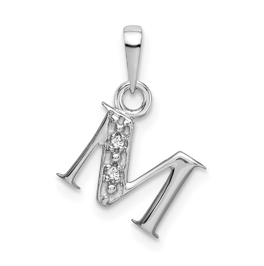 10K White Gold Diamond Initial M Pendant