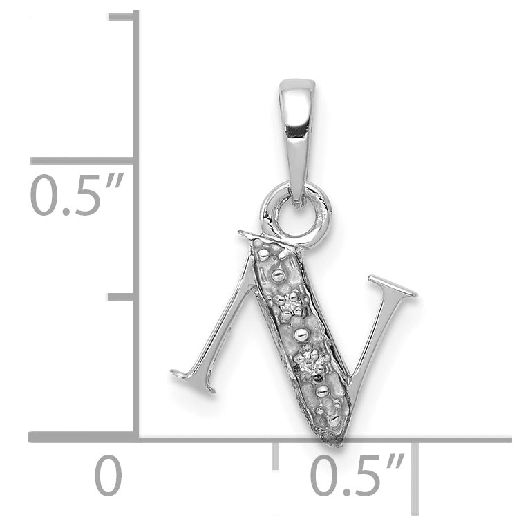 10K White Gold Diamond Initial N Pendant