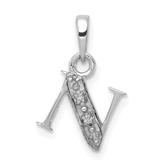 10K White Gold Diamond Initial N Pendant
