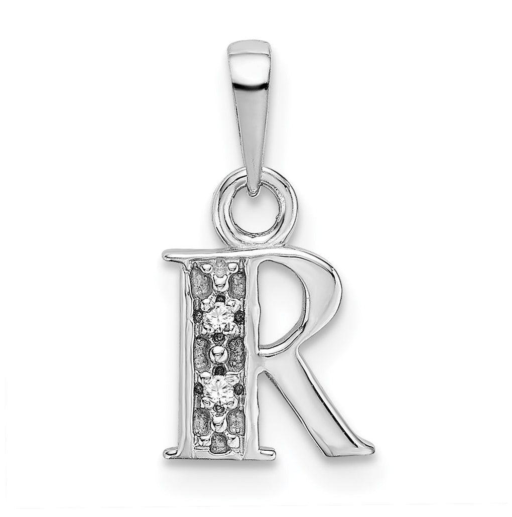 10K White Gold Diamond Initial R Pendant
