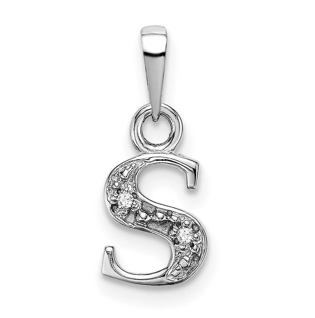 10K White Gold Diamond Initial S Pendant