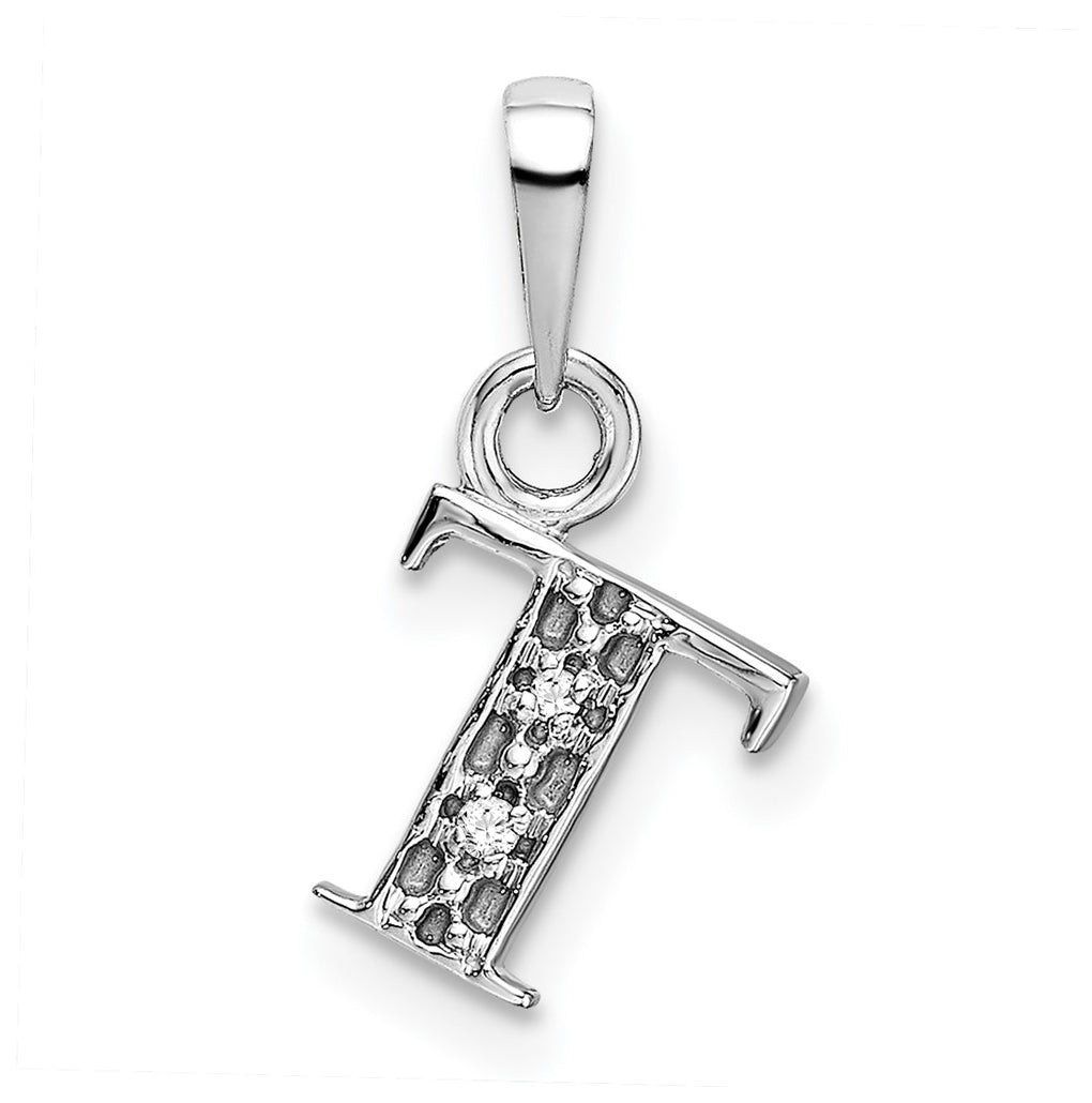 10K White Gold Diamond Initial T Pendant