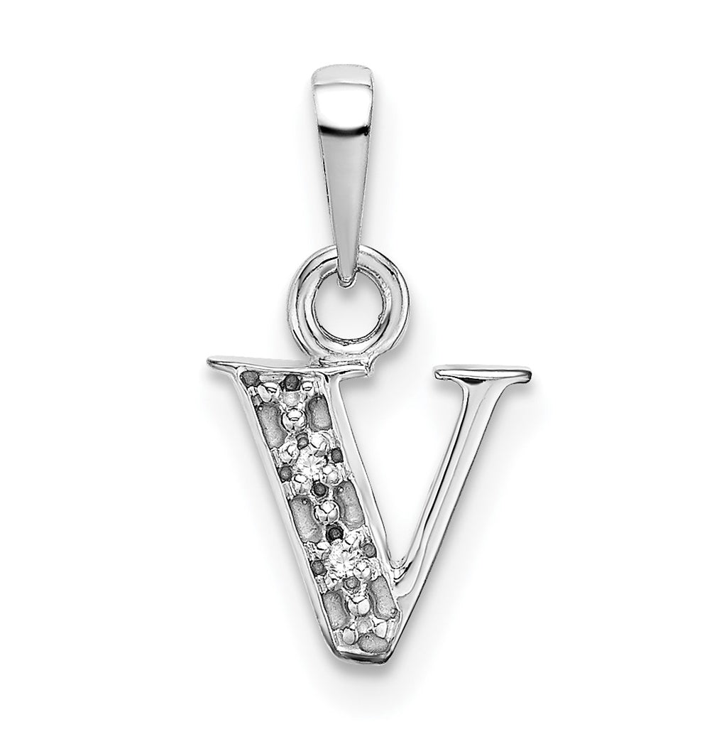 10K White Gold Diamond Initial V Pendant