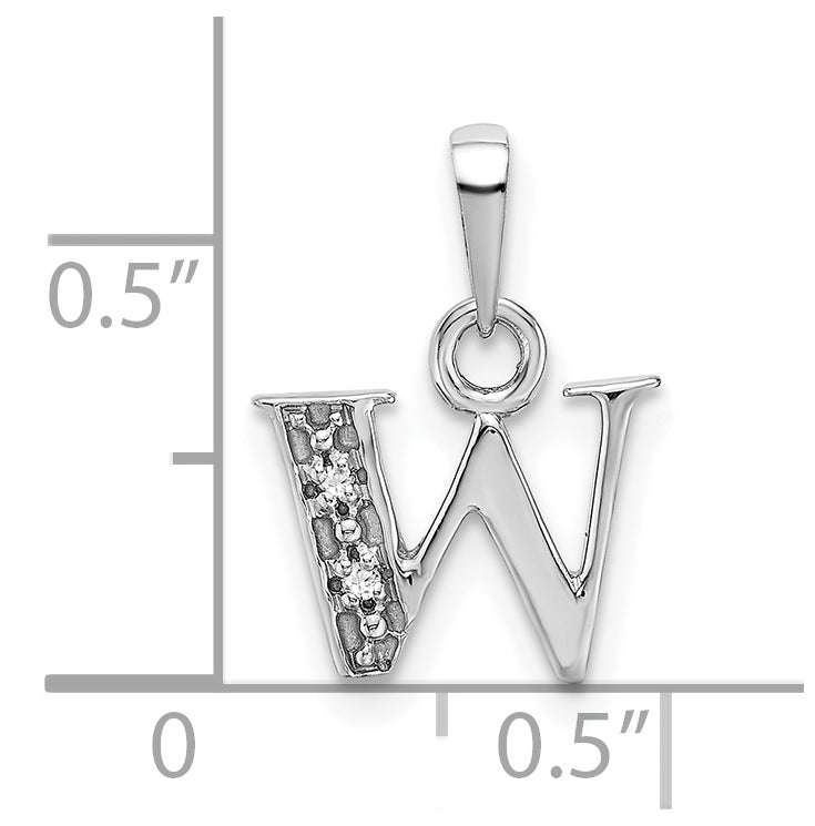 10K White Gold Diamond Initial W Pendant