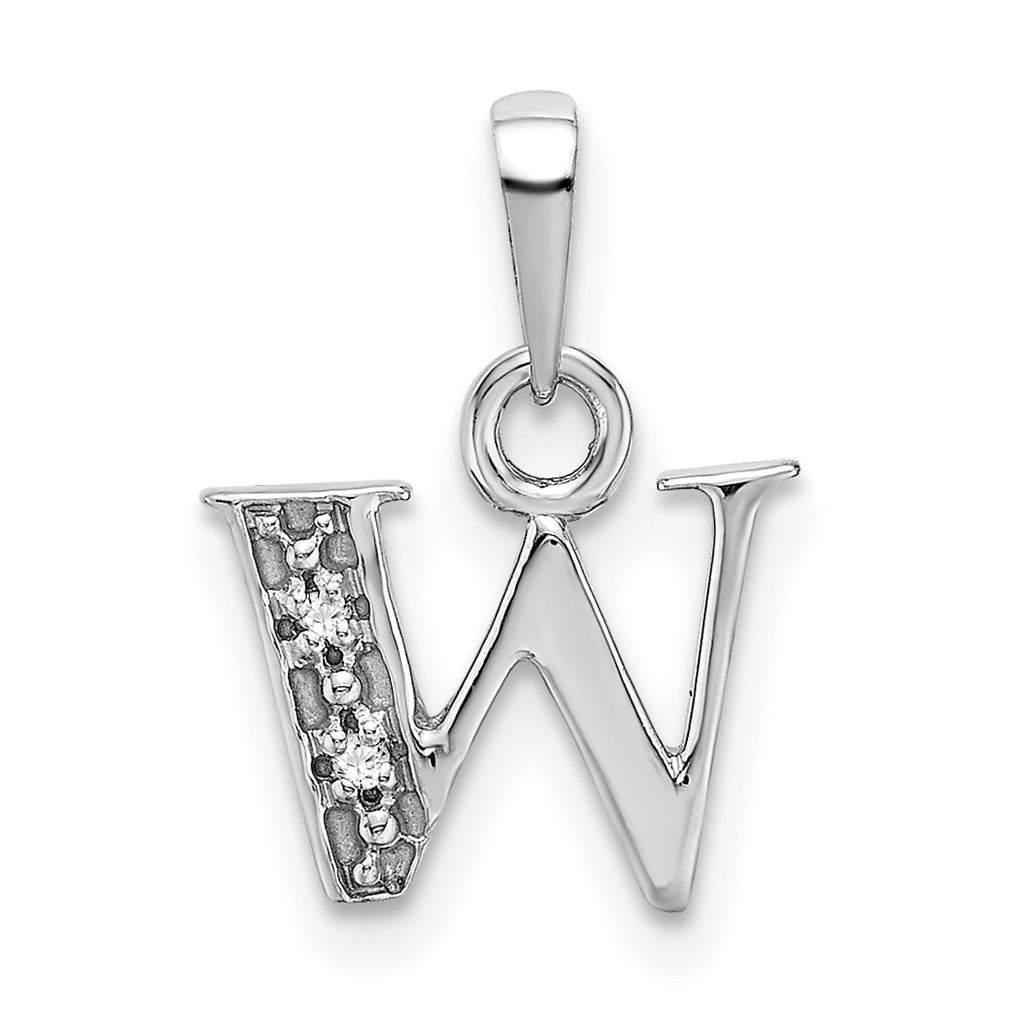 10K White Gold Diamond Initial W Pendant