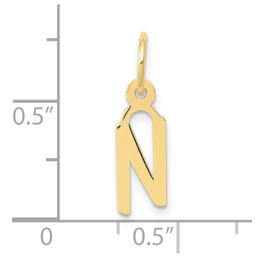 10K Yellow Gold Small Slanted Block Initial N Charm