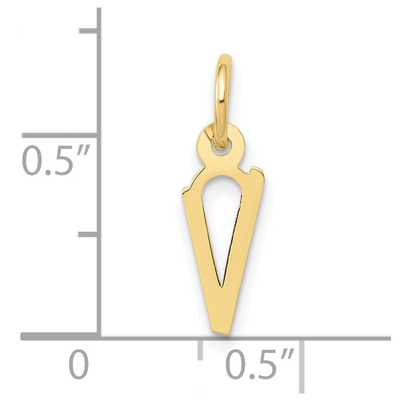 10K Yellow Gold Small Slanted Block Initial V Charm