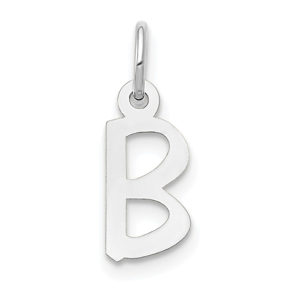 10k White Gold Small Slanted Block Initial B Charm