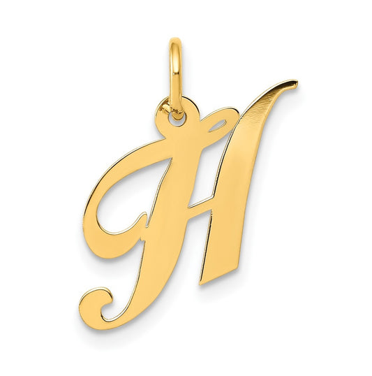 10K Yellow Gold Small Fancy Script Initial H Charm