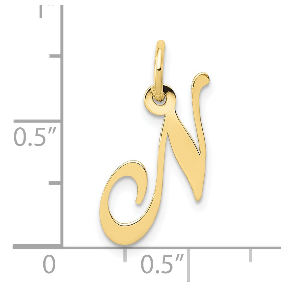 10K Yellow Gold Small Fancy Script Initial N Charm