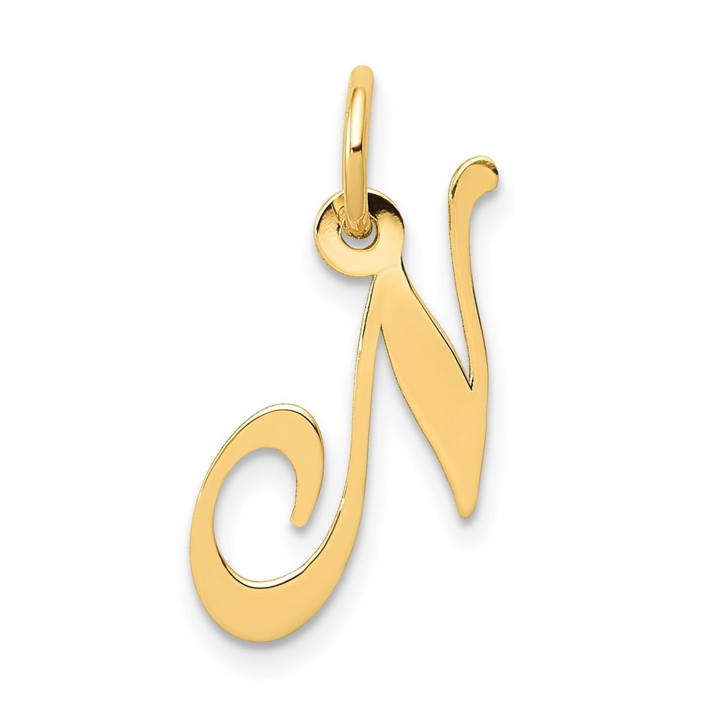 10K Yellow Gold Small Fancy Script Initial N Charm