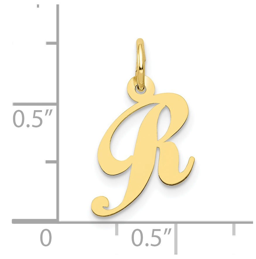 10K Yellow Gold Small Fancy Script Initial R Charm