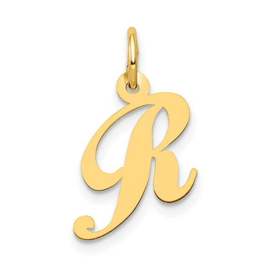 10K Yellow Gold Small Fancy Script Initial R Charm