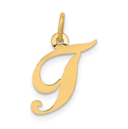 10K Yellow Gold Small Fancy Script Initial T Charm