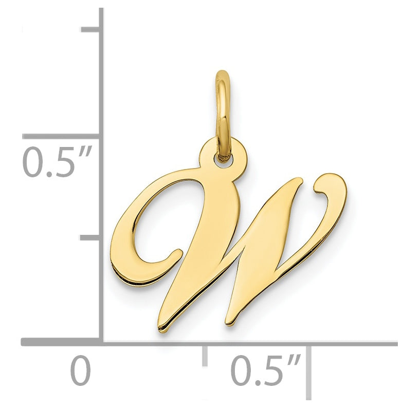 10K Yellow Gold Small Fancy Script Initial W Charm