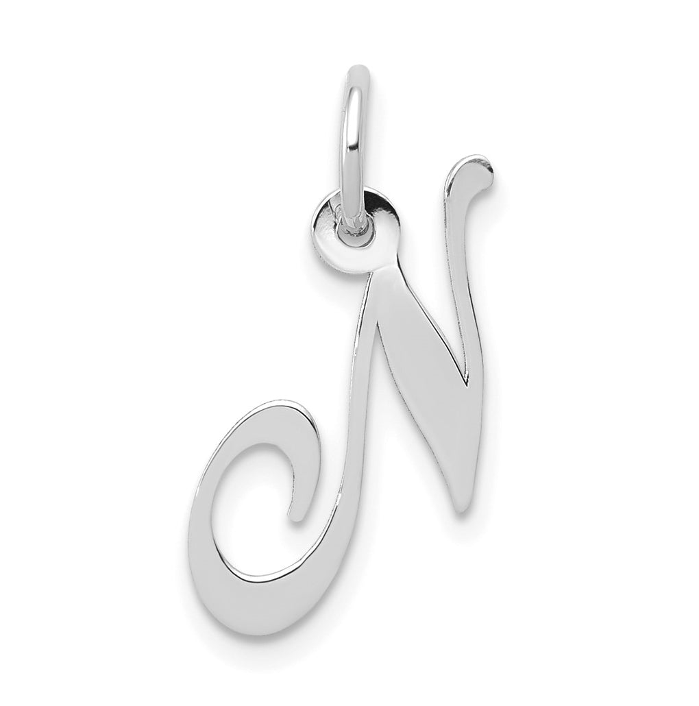 10k White Gold Small Fancy Script Initial N Charm