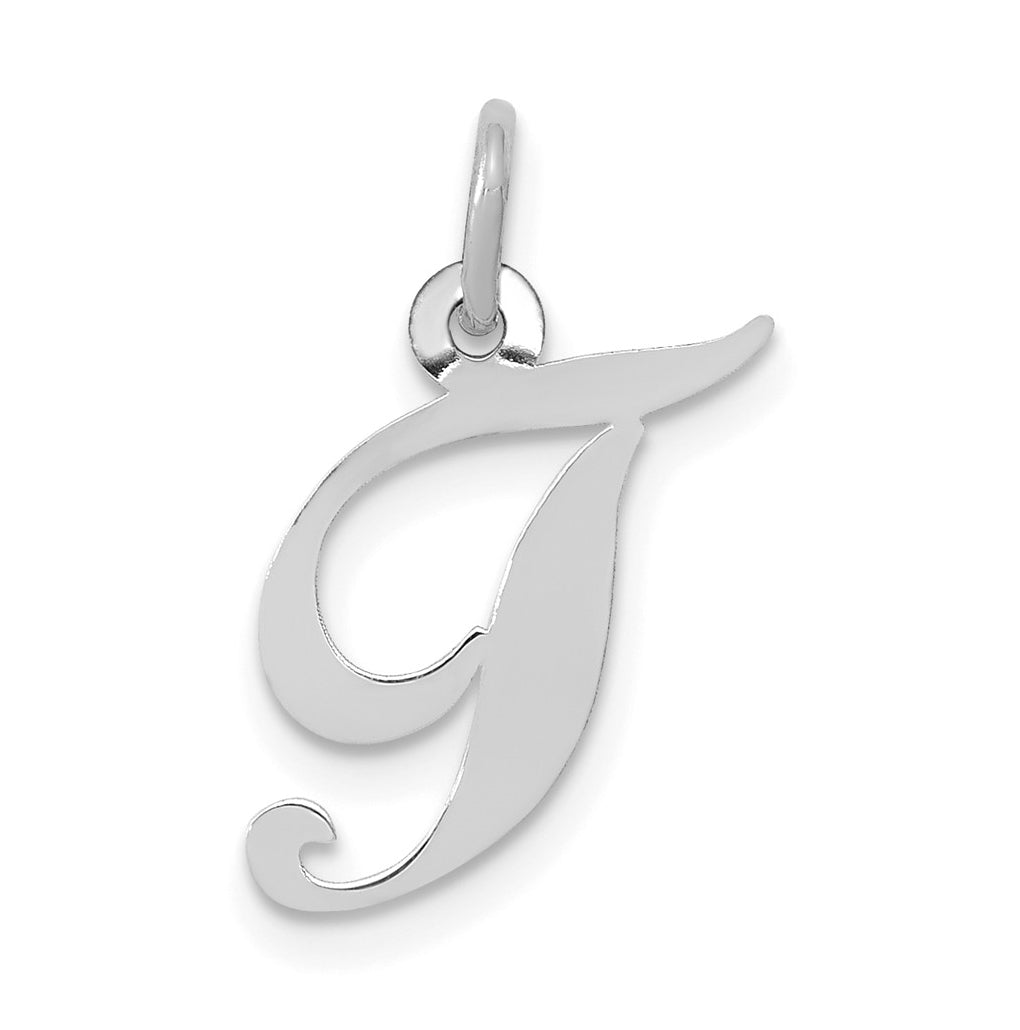 10k White Gold Small Fancy Script Initial T Charm