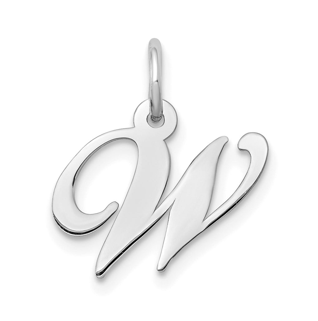 10k White Gold Small Fancy Script Initial W Charm