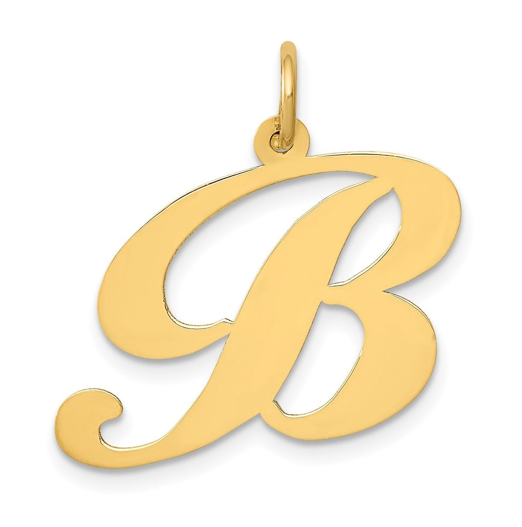 10K Yellow Gold Large Fancy Script Letter B Initial Charm