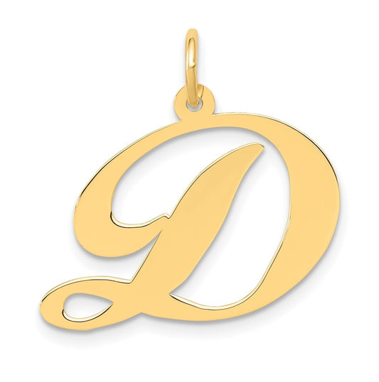 10K Yellow Gold Large Fancy Script Letter D Initial Charm
