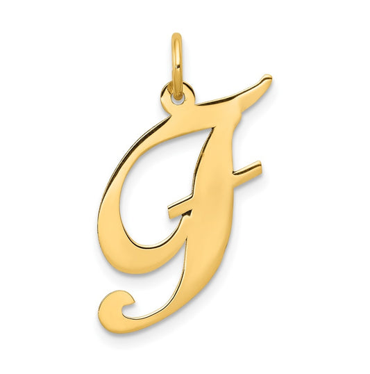 10K Yellow Gold Large Fancy Script Letter F Initial Charm