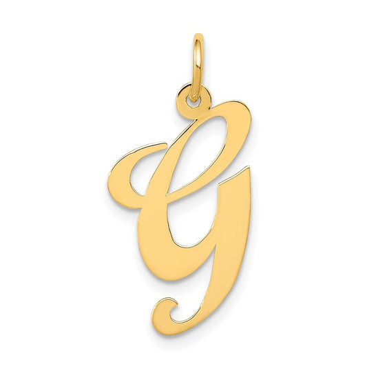 10K Yellow Gold Large Fancy Script Letter G Initial Charm