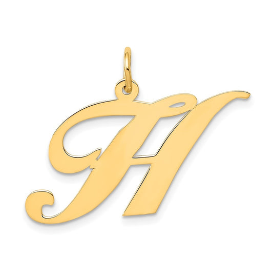 10K Yellow Gold Large Fancy Script Letter H Initial Charm