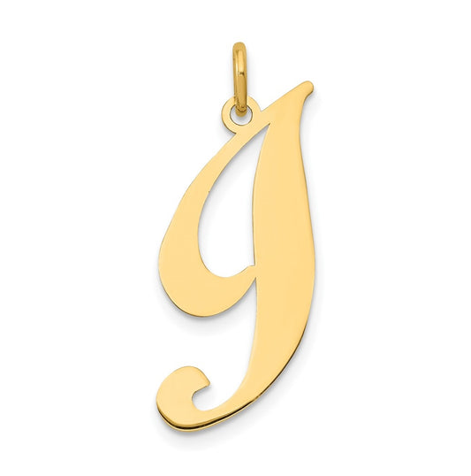 10K Yellow Gold Large Fancy Script Letter I Initial Charm
