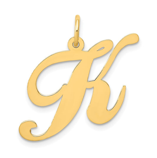 10K Yellow Gold Large Fancy Script Letter K Initial Charm