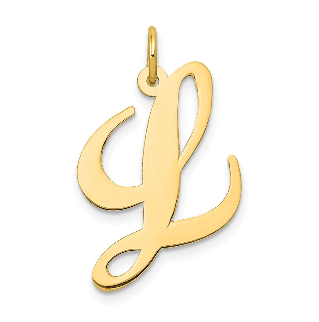 10K Yellow Gold Large Fancy Script Letter L Initial Charm