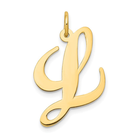 10K Yellow Gold Large Fancy Script Letter L Initial Charm