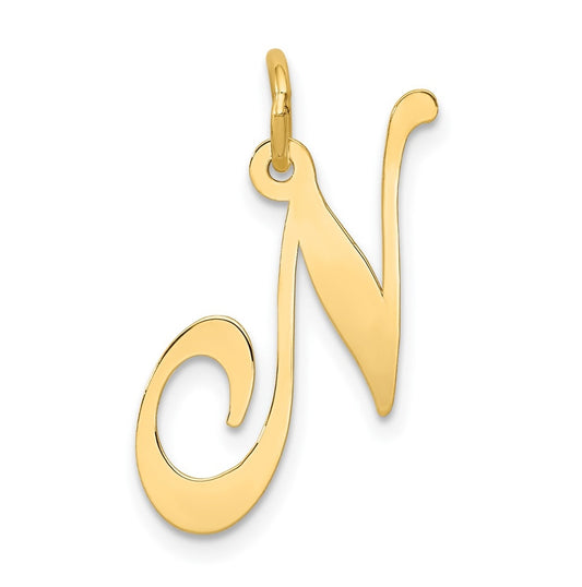 10K Yellow Gold Large Fancy Script Letter N Initial Charm