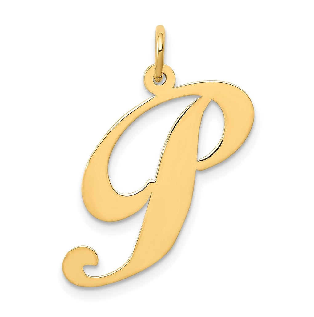 10K Yellow Gold Large Fancy Script Letter P Initial Charm