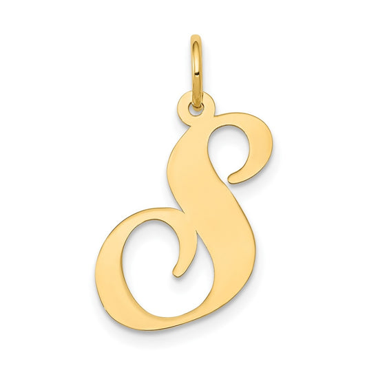 10K Yellow Gold Large Fancy Script Letter S Initial Charm