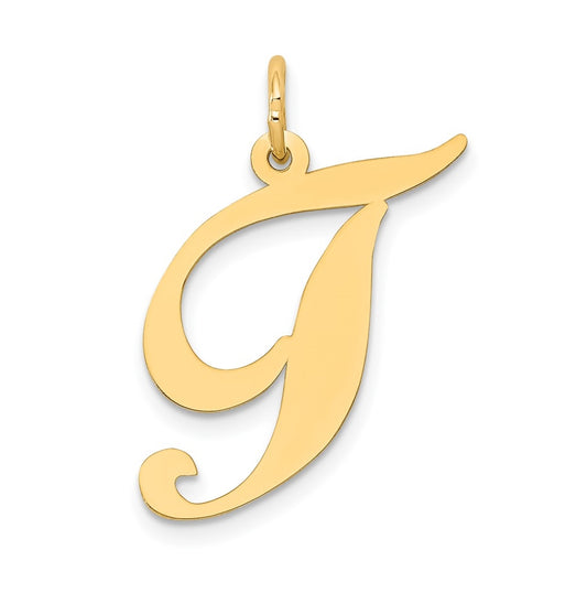 10K Yellow Gold Large Fancy Script Letter T Initial Charm