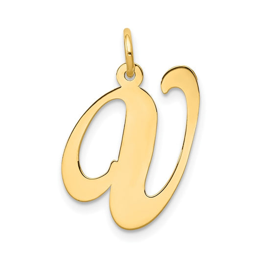 10K Yellow Gold Large Fancy Script Letter V Initial Charm