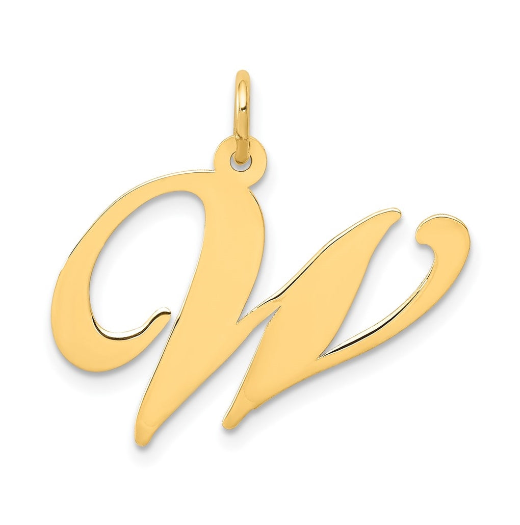 10K Yellow Gold Large Fancy Script Letter W Initial Charm