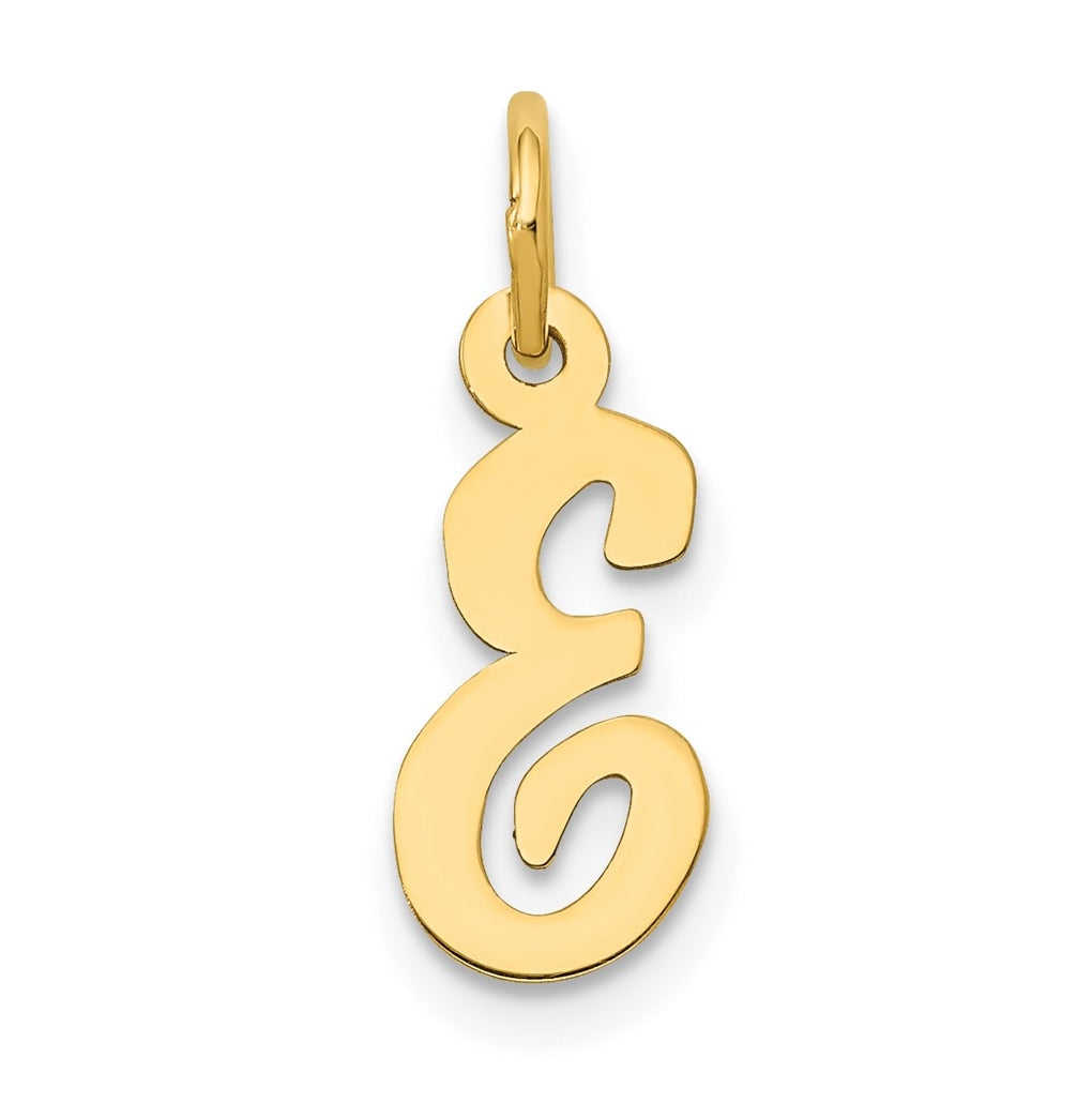 10K Yellow Gold Small-Script Initial E Letter Charm