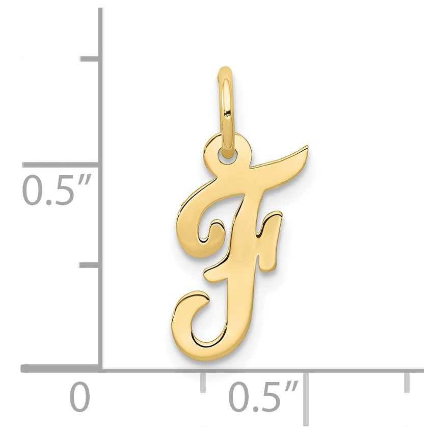 10K Yellow Gold Small-Script Initial F Letter Charm