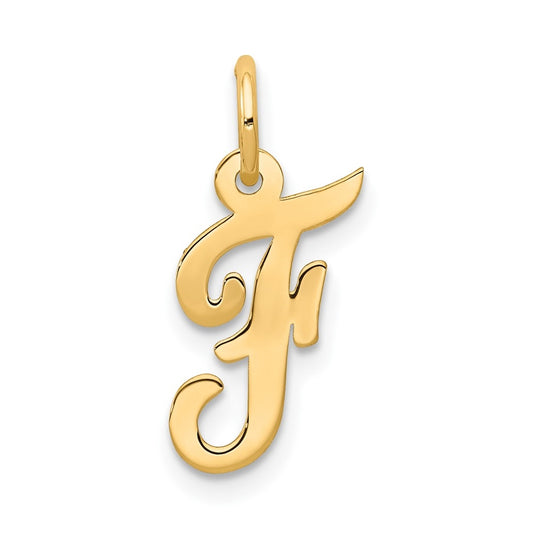 10K Yellow Gold Small-Script Initial F Letter Charm