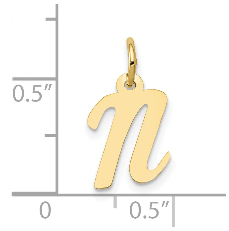 10K Yellow Gold Small-Script Initial N Letter Charm