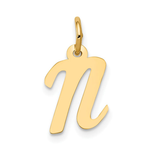 10K Yellow Gold Small-Script Initial N Letter Charm