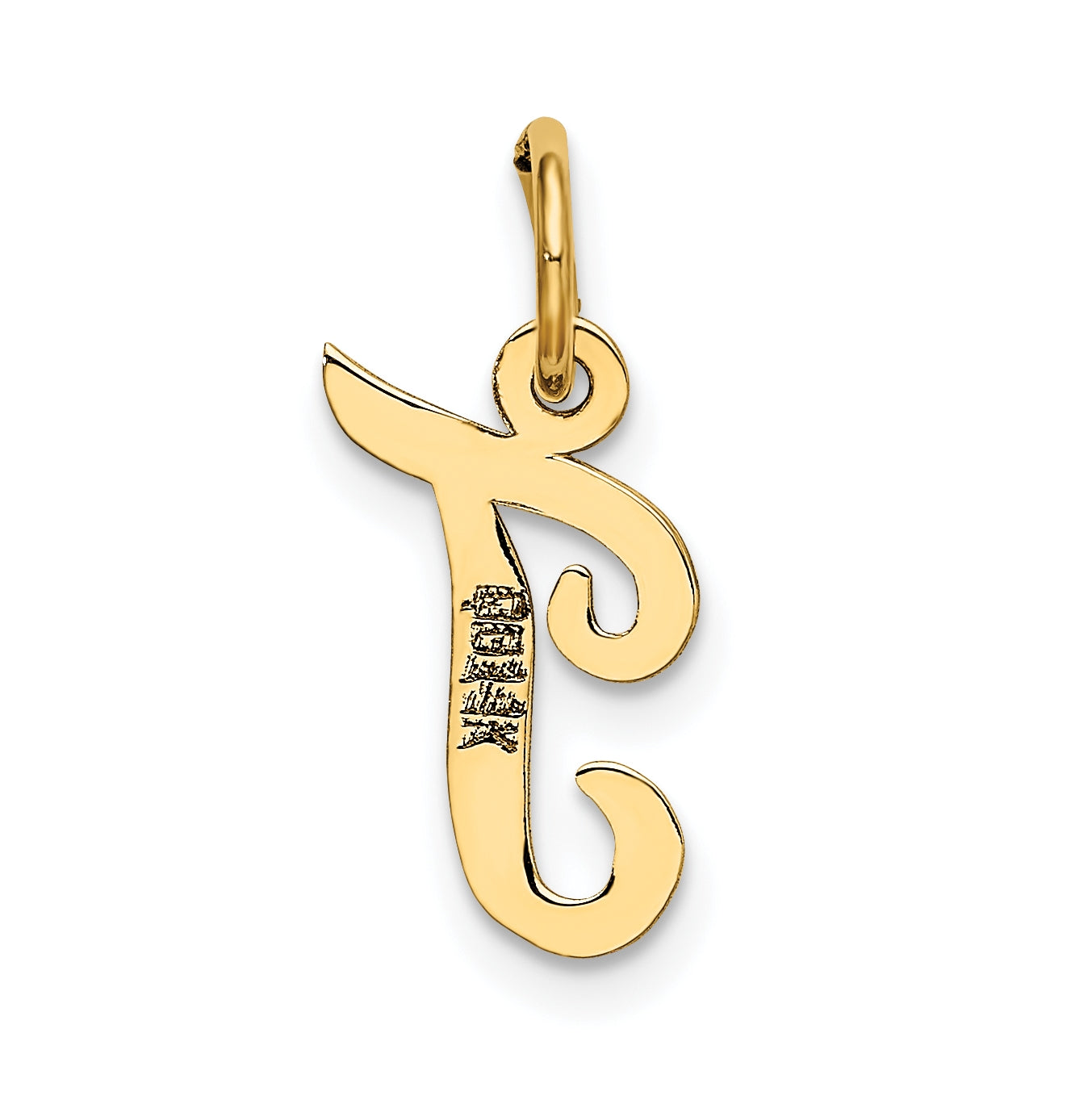 10K Yellow Gold Small-Script Initial T Letter Charm