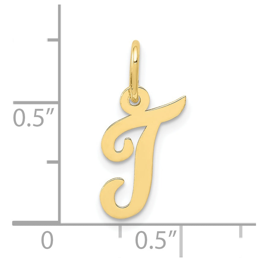 10K Yellow Gold Small-Script Initial T Letter Charm